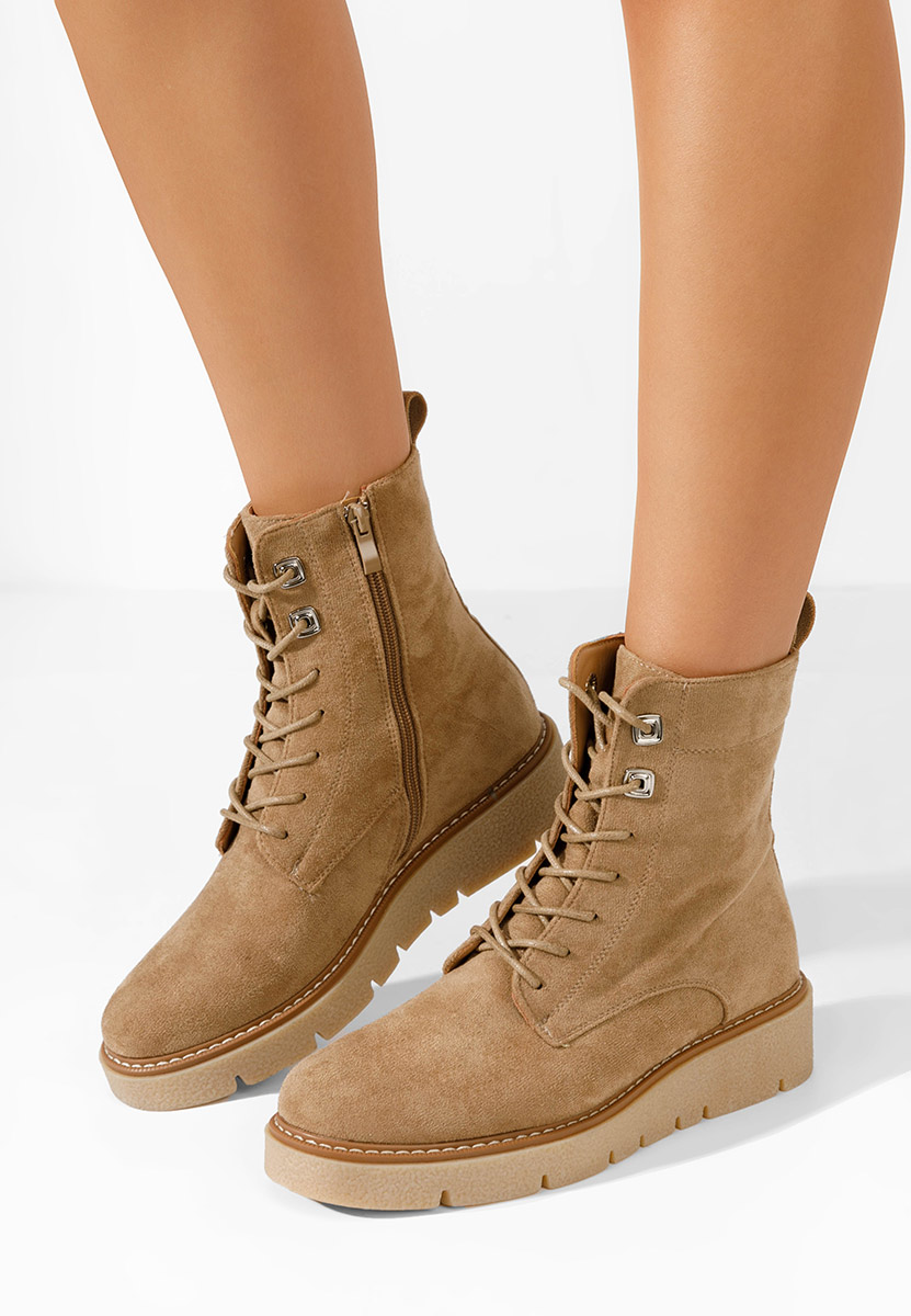 Khaki botki płaskie Terrianna