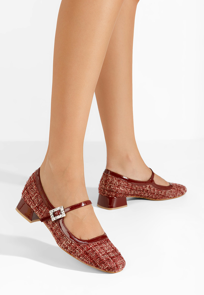 Czerwone czółenka na niskim obcasie Milina