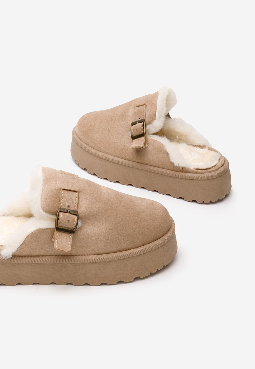 Khaki kapcie z futerkiem Aselda