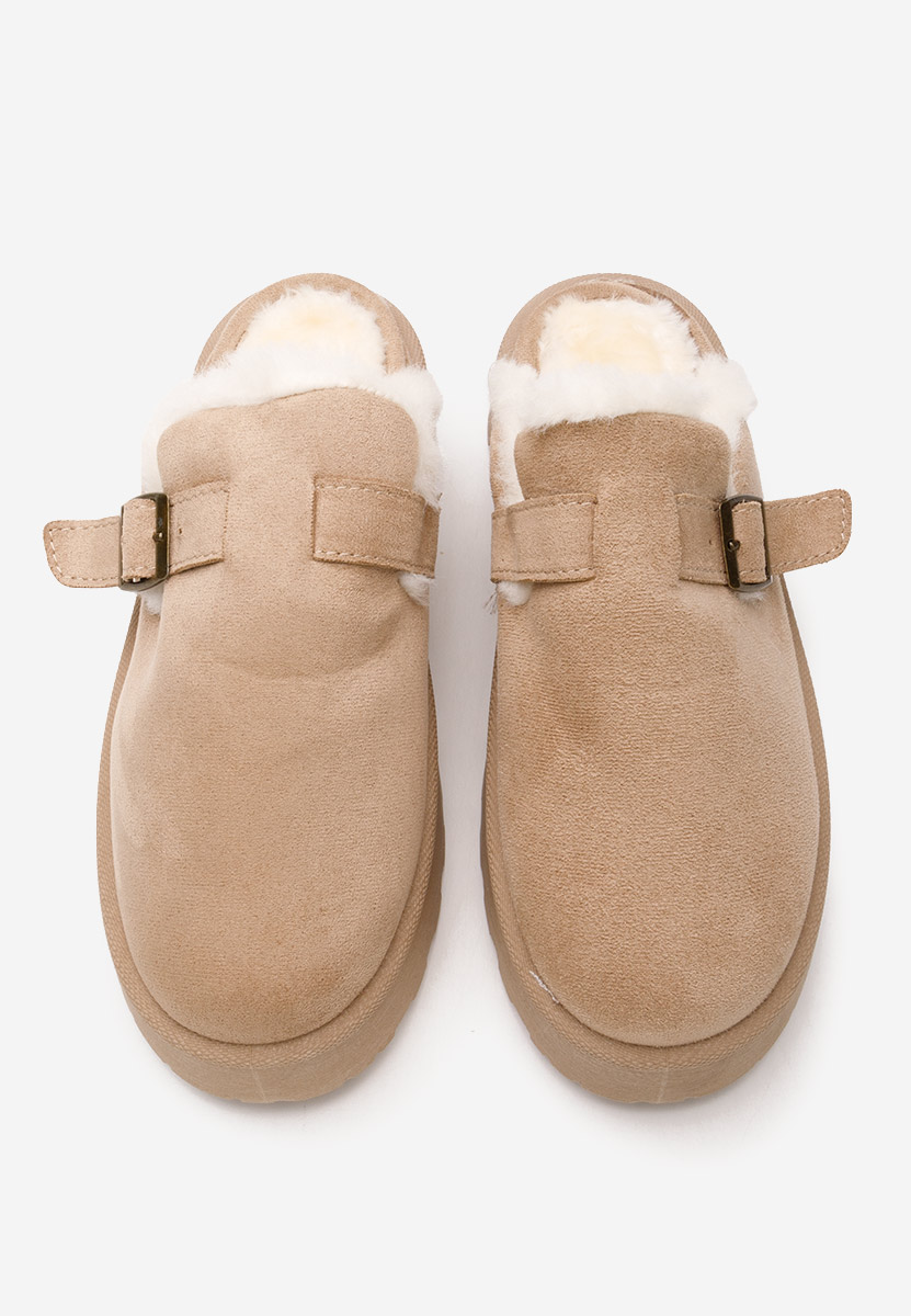 Khaki kapcie z futerkiem Aselda