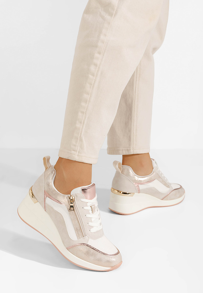 Białe sneakersy na koturnie Kalista