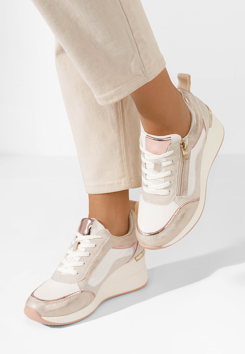 Białe sneakersy na koturnie Kalista