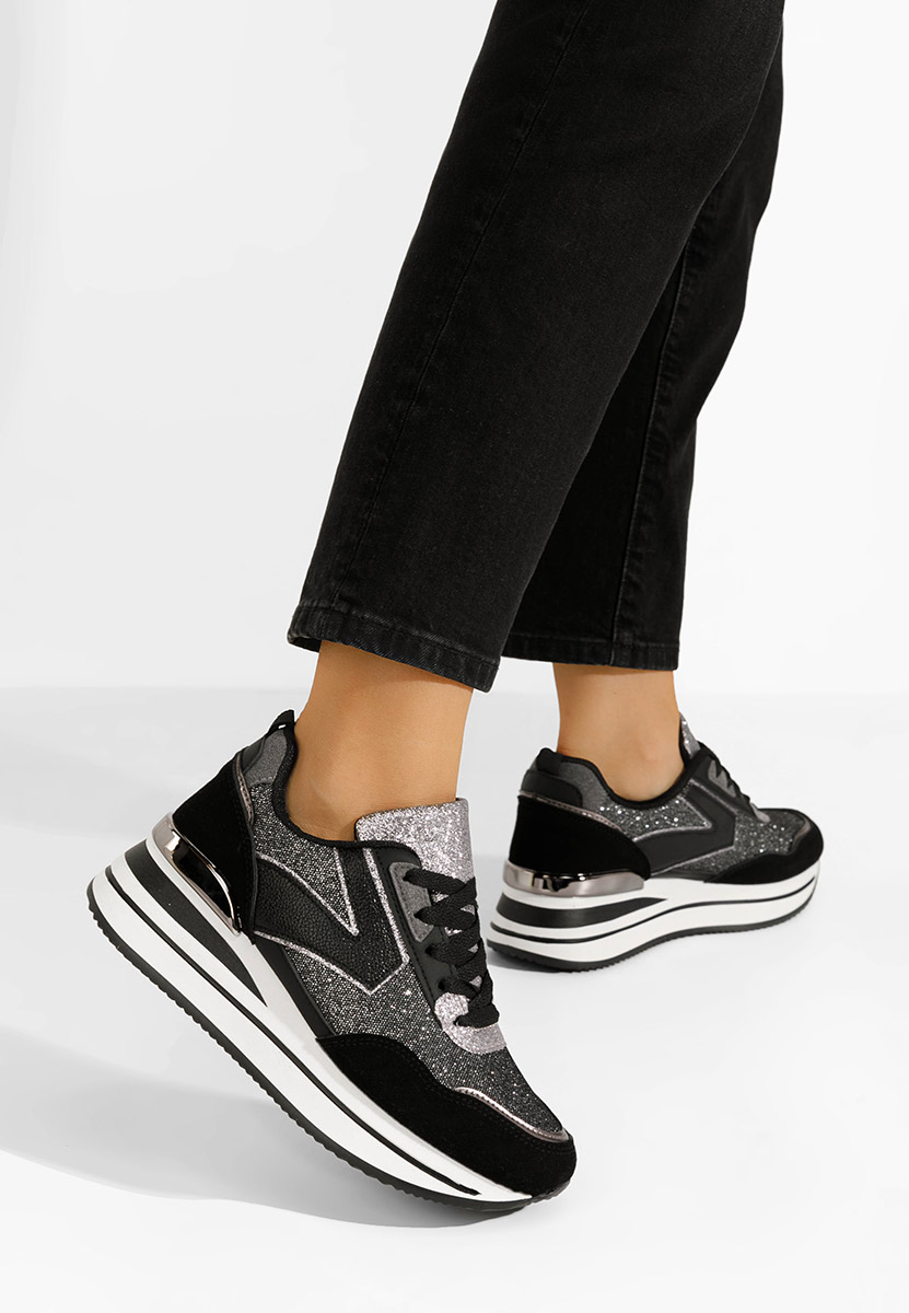 Czarne sneakersy na platformie Septima