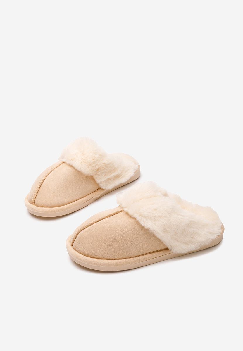 Beżowe kapcie z futerkiem Arielle