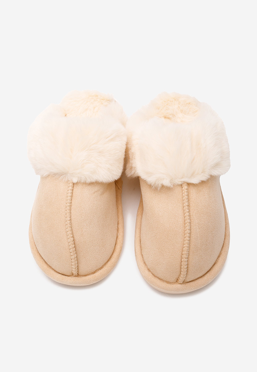 Beżowe kapcie z futerkiem Arielle