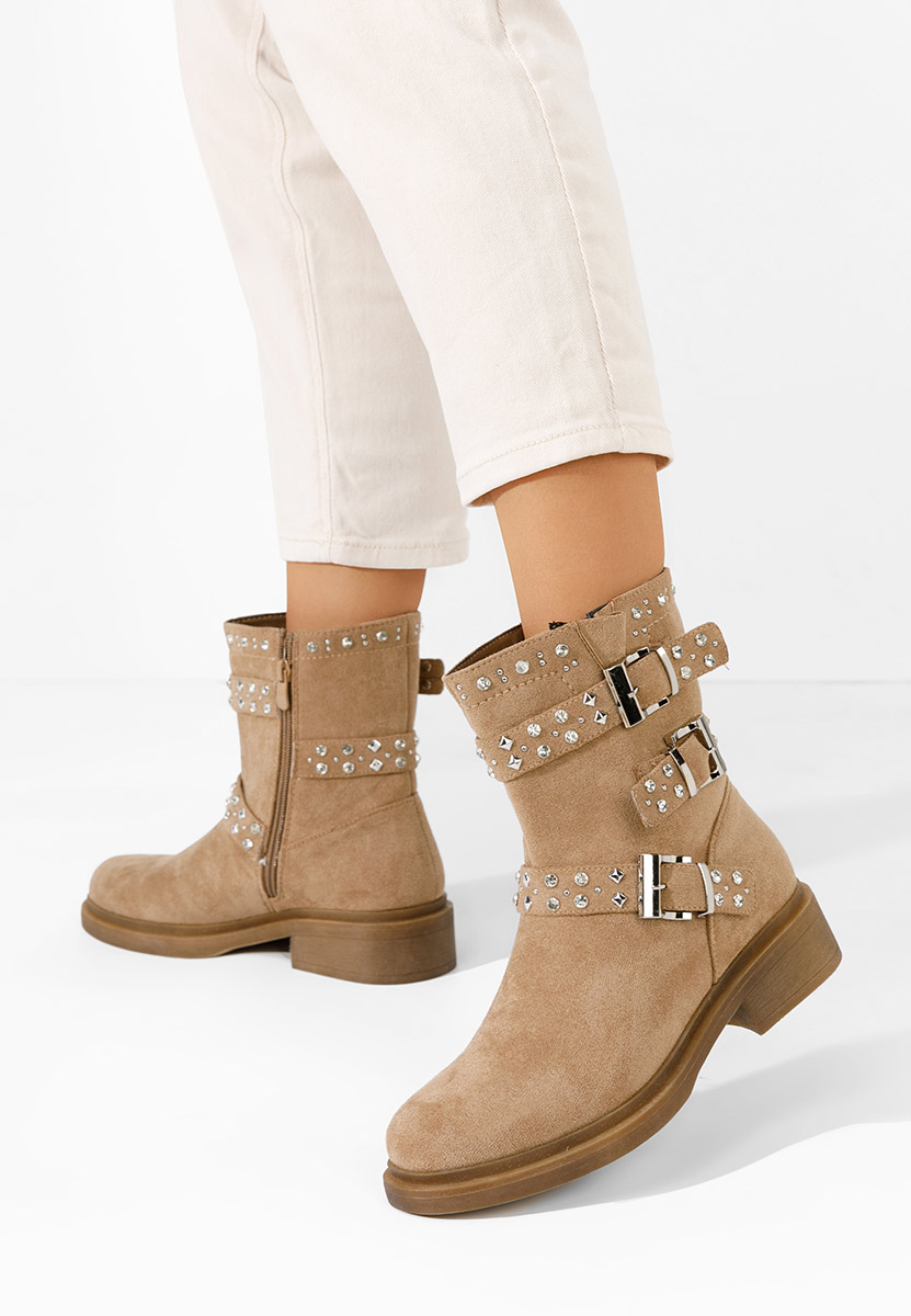 Khaki botki płaskie Marellen