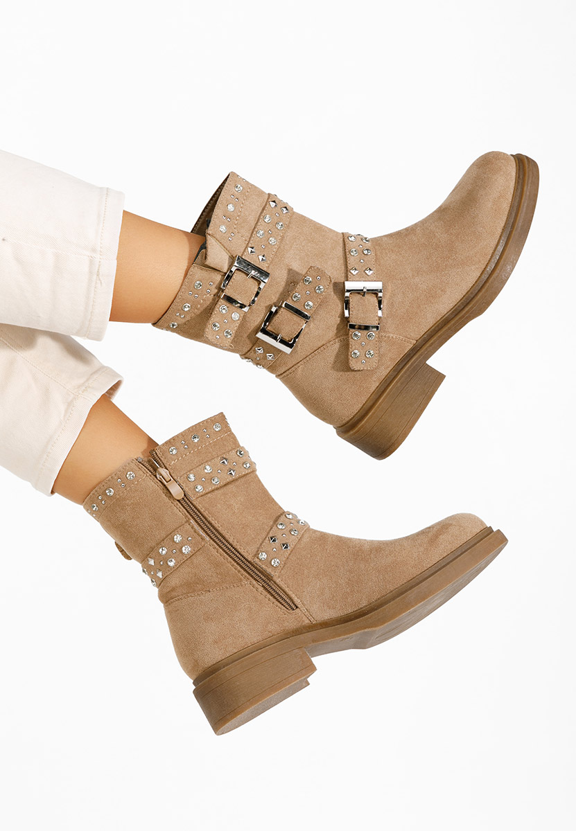 Khaki botki płaskie Marellen