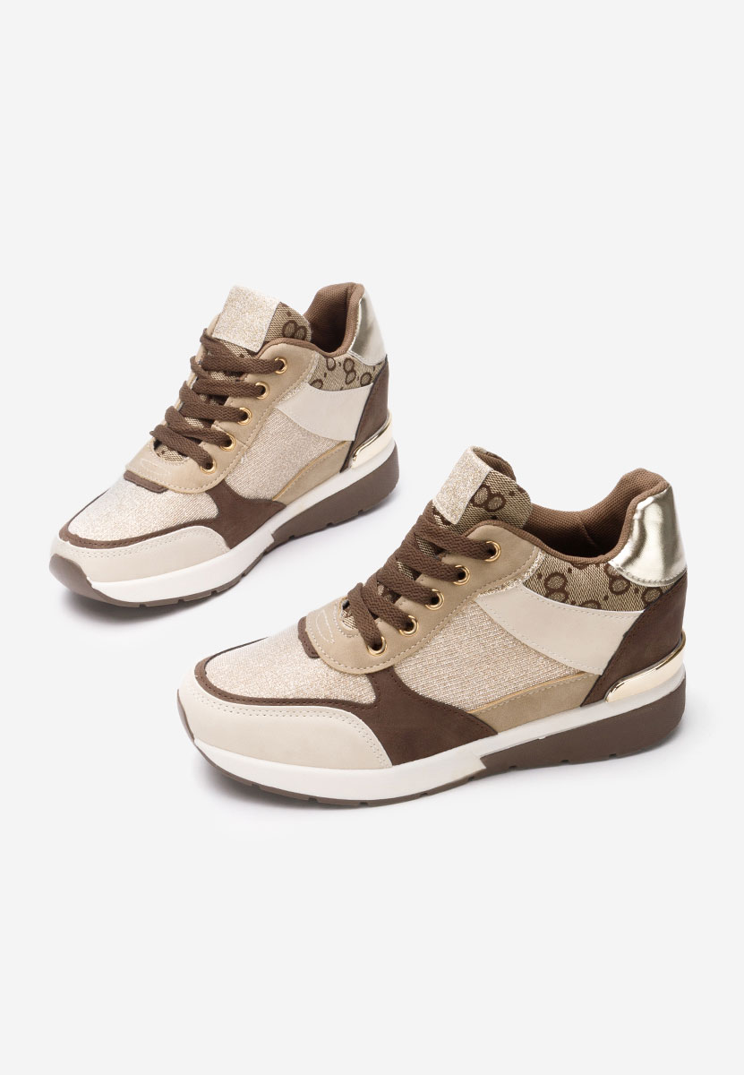 Khaki sneakersy damskie na koturnie Kali