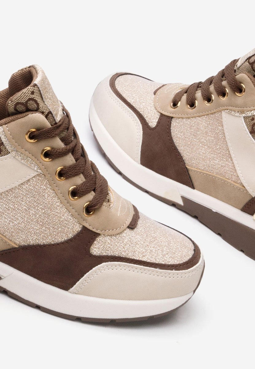 Khaki sneakersy damskie na koturnie Kali