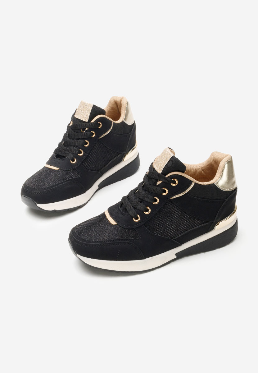 Czarne sneakersy damskie na koturnie Kali