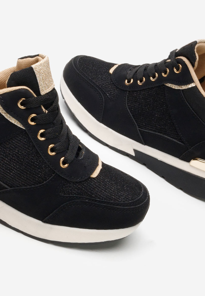 Czarne sneakersy damskie na koturnie Kali