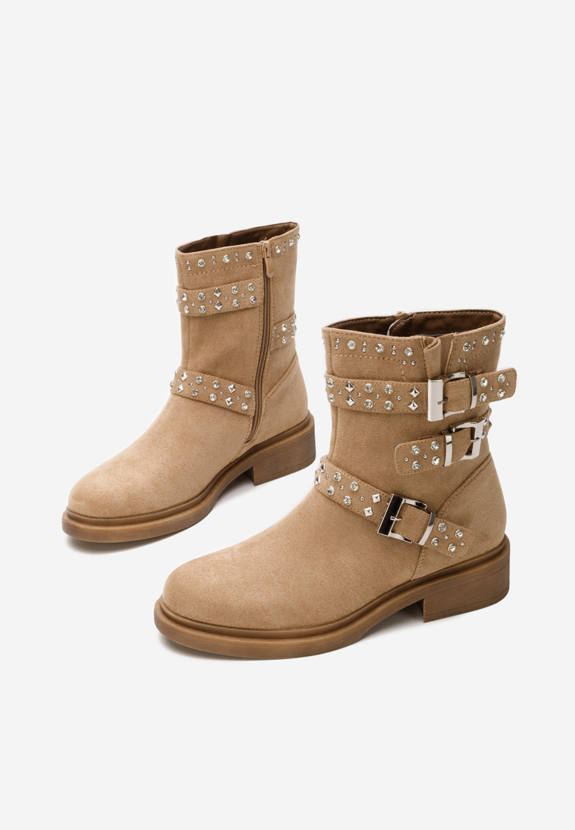 Khaki botki płaskie Marellen