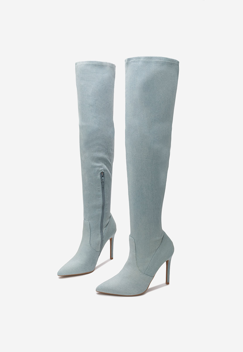 Granatowe kozaki za kolano na szpilce Omaria