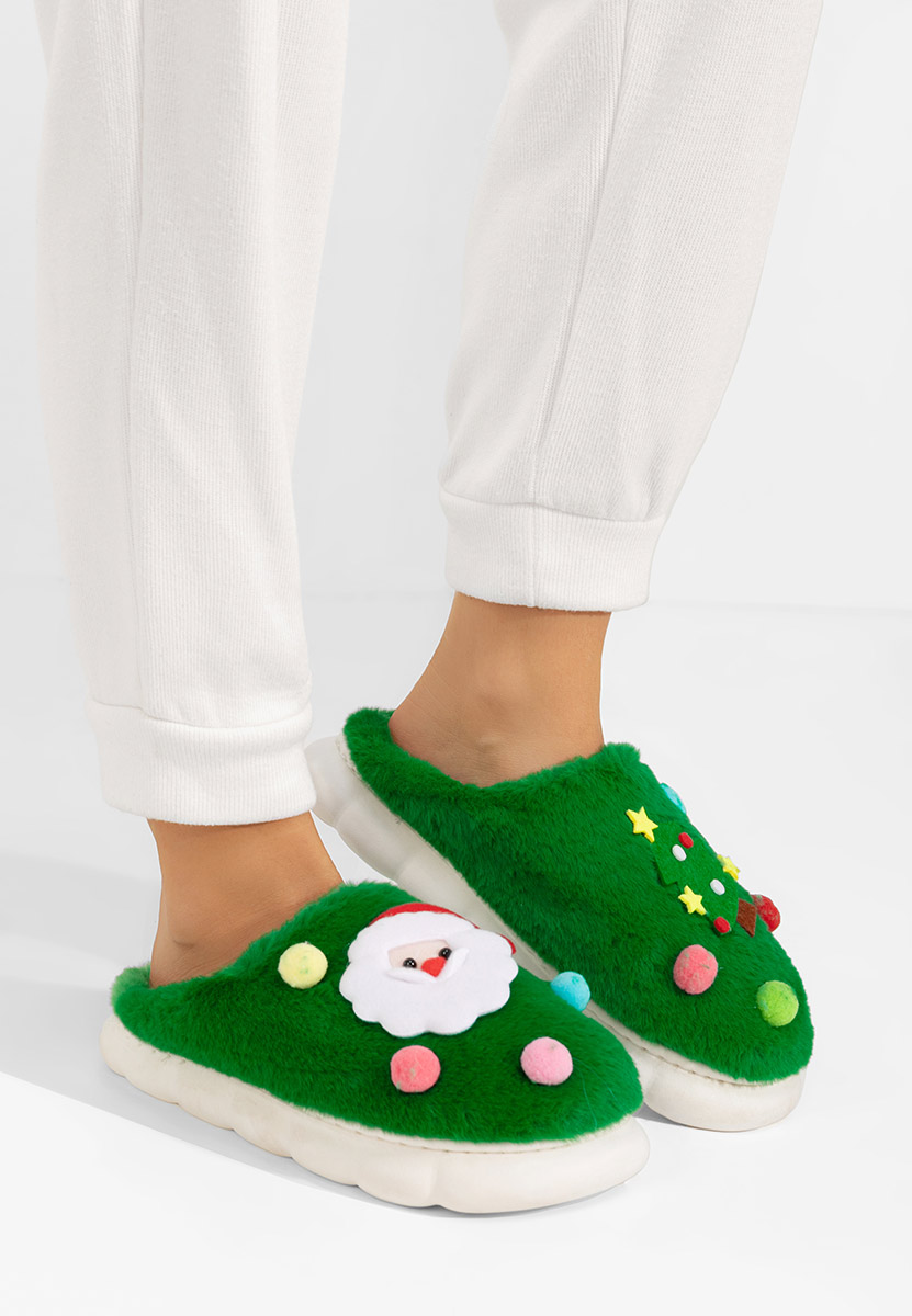 Zielone kapcie z futerkiem Denita Zielone kapcie z futerkiem Denita