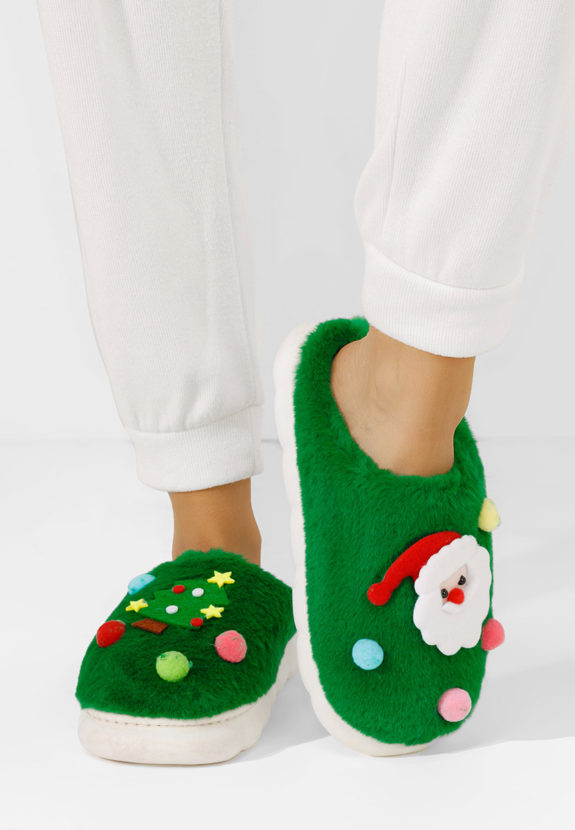 Zielone kapcie z futerkiem Denita Zielone kapcie z futerkiem Denita