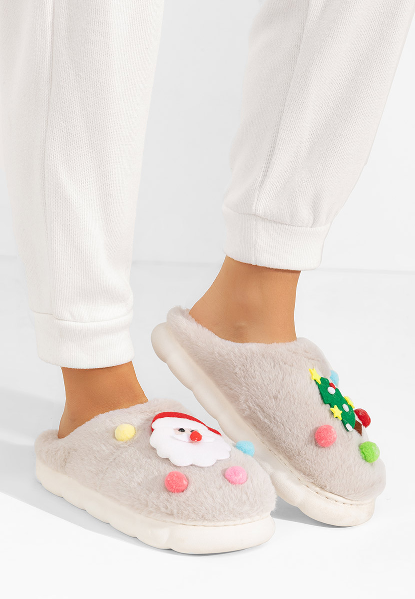 Beżowe kapcie z futerkiem Denita Beżowe kapcie z futerkiem Denita