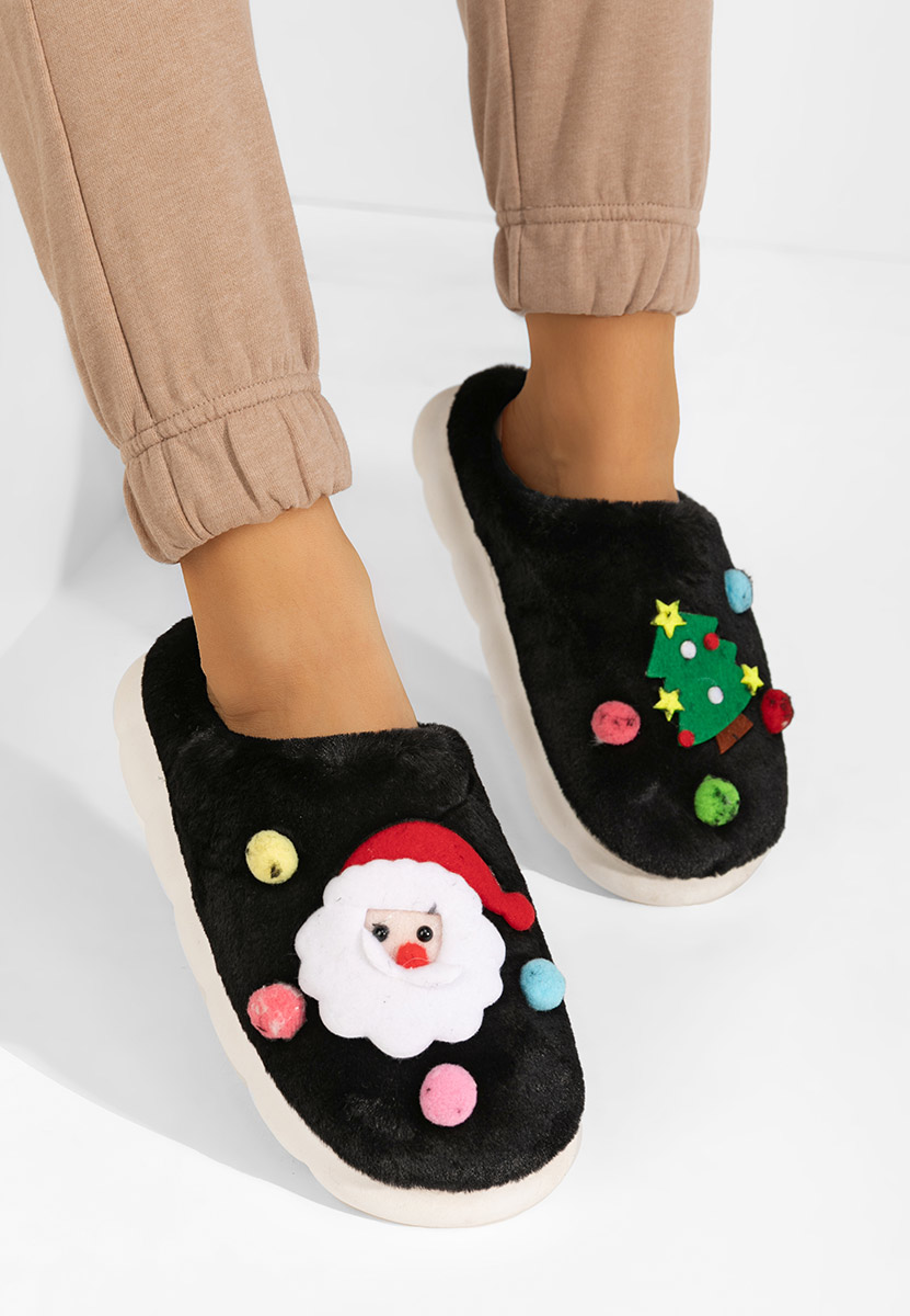 Czarne kapcie z futerkiem Denita Czarne kapcie z futerkiem Denita