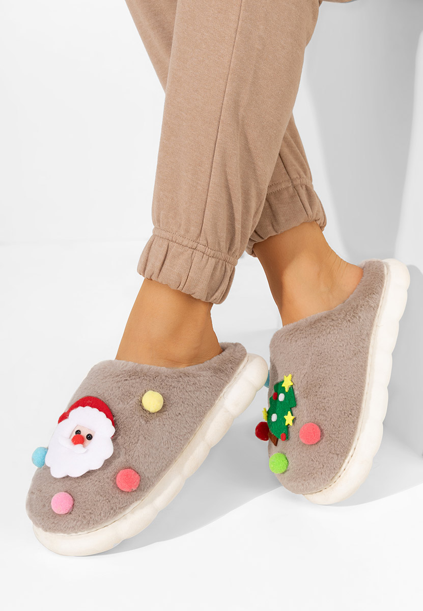 Khaki kapcie z futerkiem Denita Khaki kapcie z futerkiem Denita