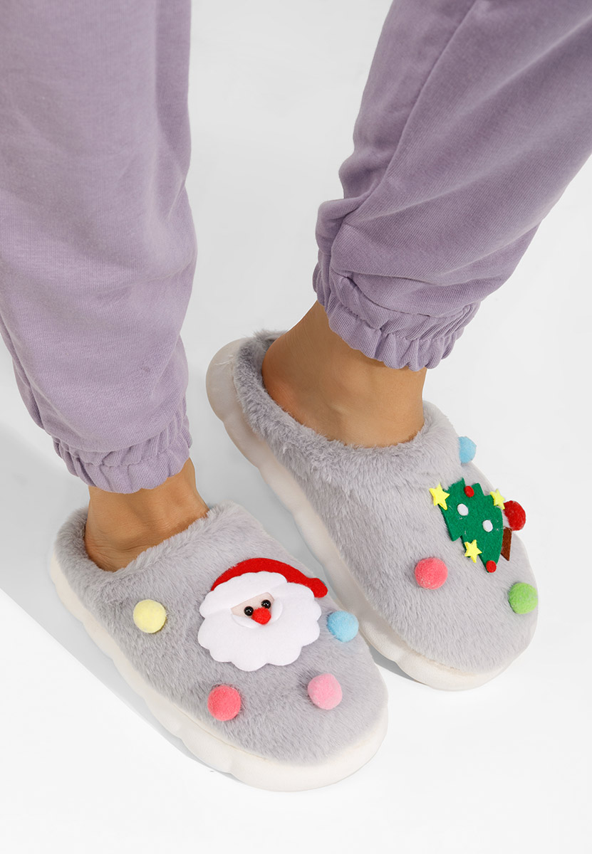 Szare kapcie z futerkiem Denita Szare kapcie z futerkiem Denita