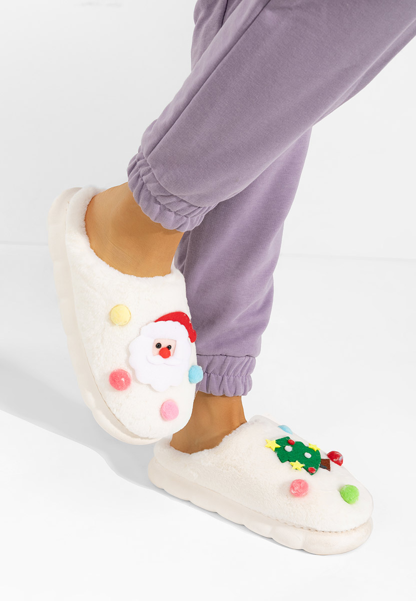 Białe kapcie z futerkiem Denita Białe kapcie z futerkiem Denita