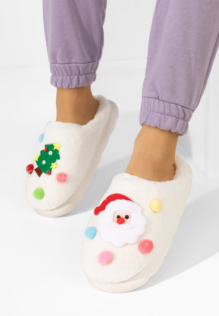 Białe kapcie z futerkiem Denita Białe kapcie z futerkiem Denita