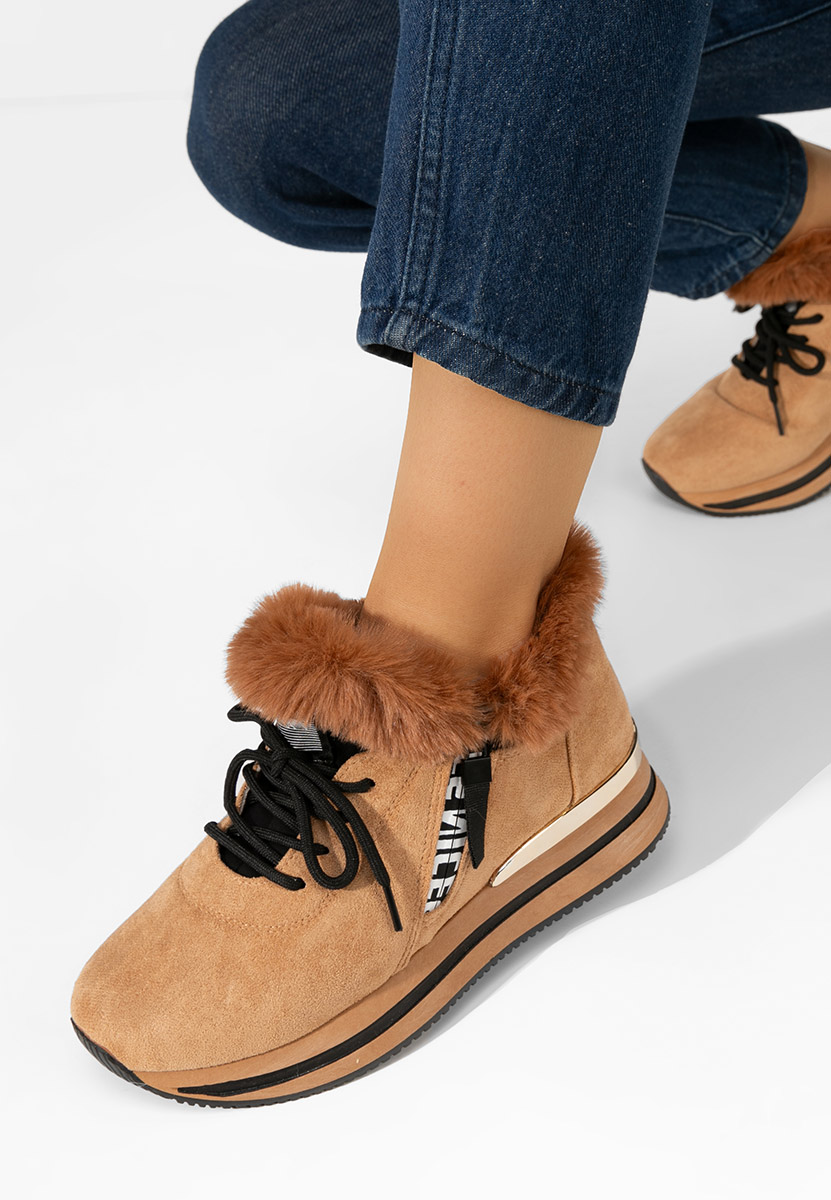 Camelowe zimowe sneakersy damskie Hermina
