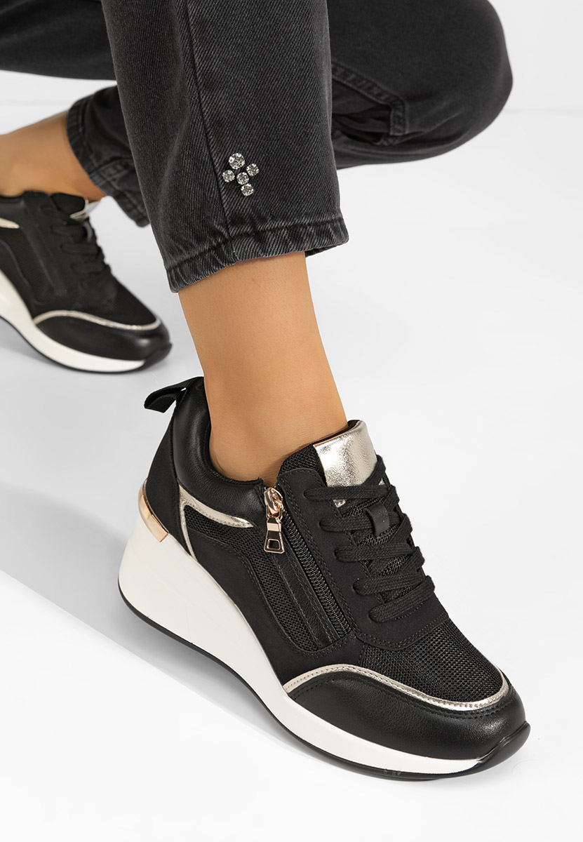 Czarne sneakersy na koturnie Kalista