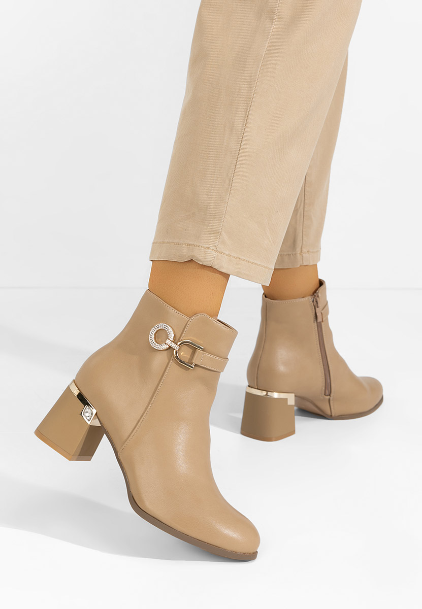 Khaki botki na obcasie Margie