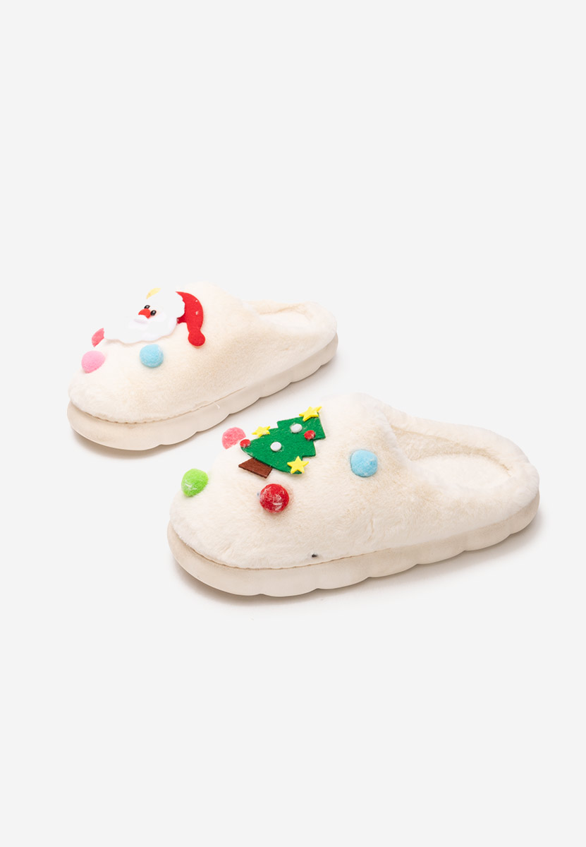 Białe kapcie z futerkiem Denita Białe kapcie z futerkiem Denita