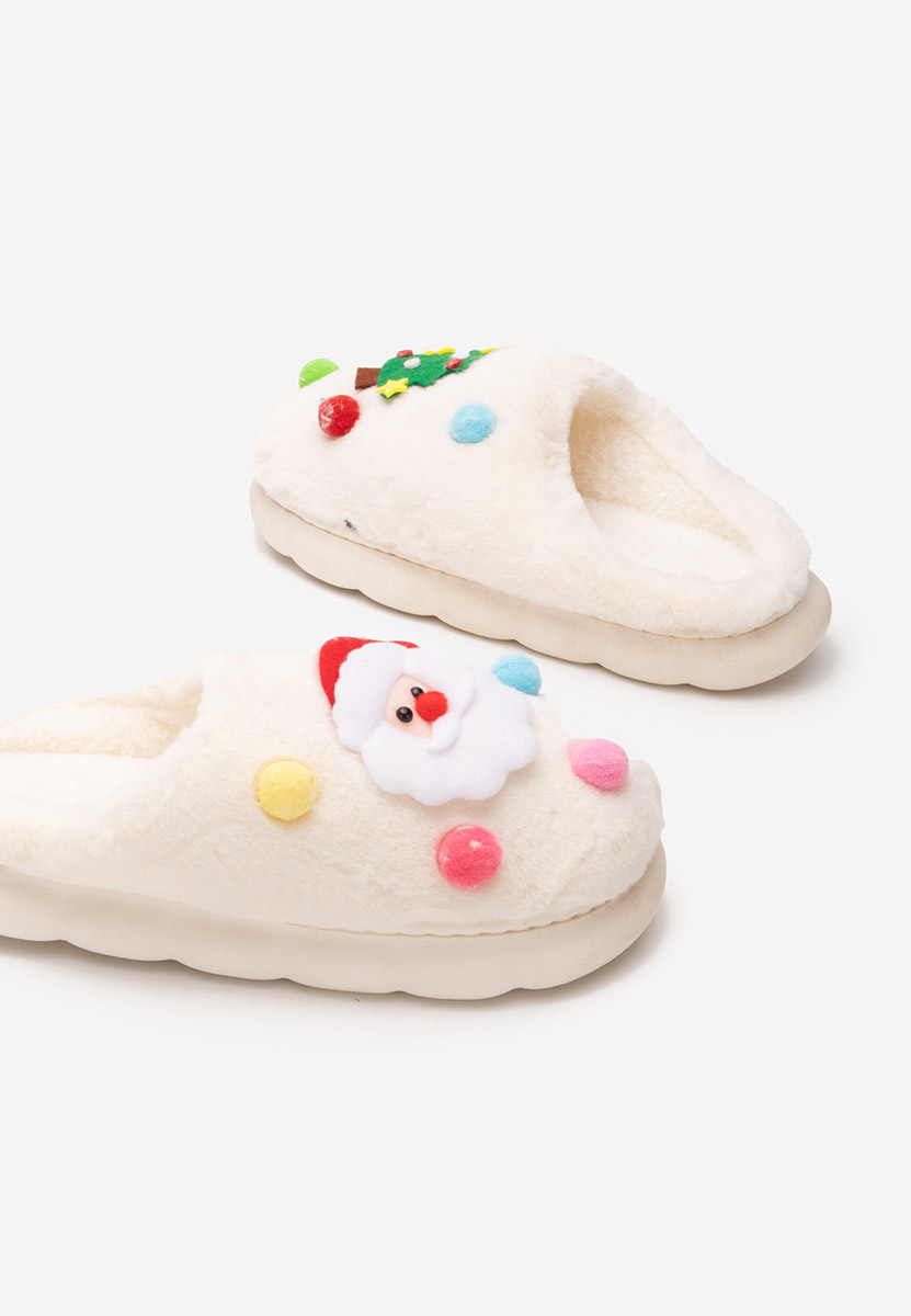 Białe kapcie z futerkiem Denita Białe kapcie z futerkiem Denita