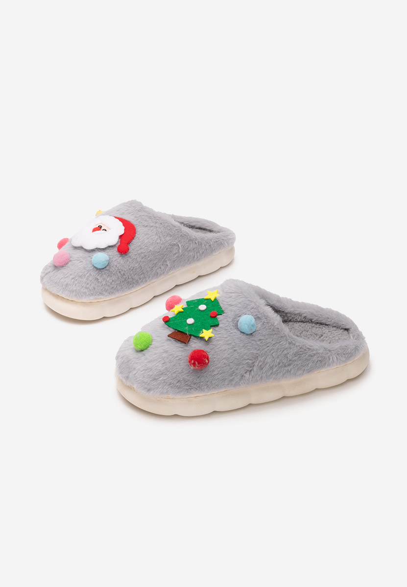 Szare kapcie z futerkiem Denita Szare kapcie z futerkiem Denita