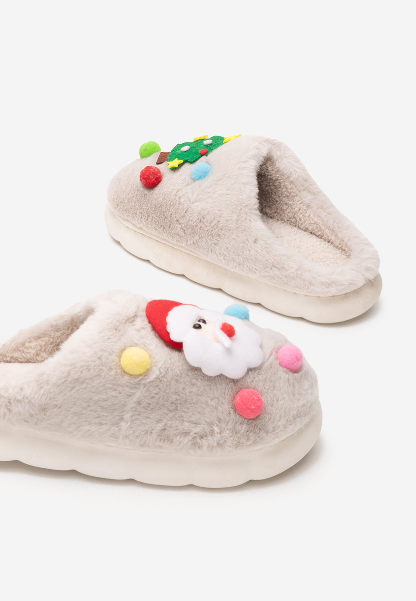 Beżowe kapcie z futerkiem Denita Beżowe kapcie z futerkiem Denita