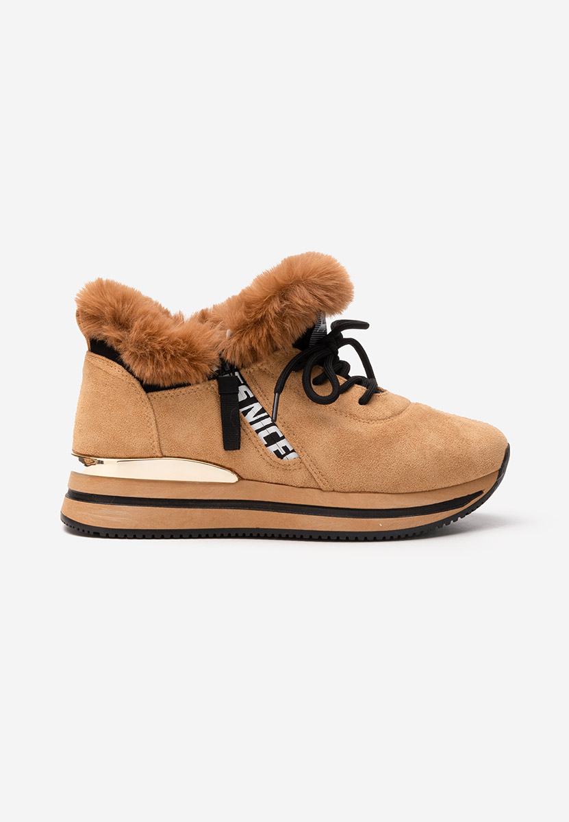 Camelowe zimowe sneakersy damskie Hermina