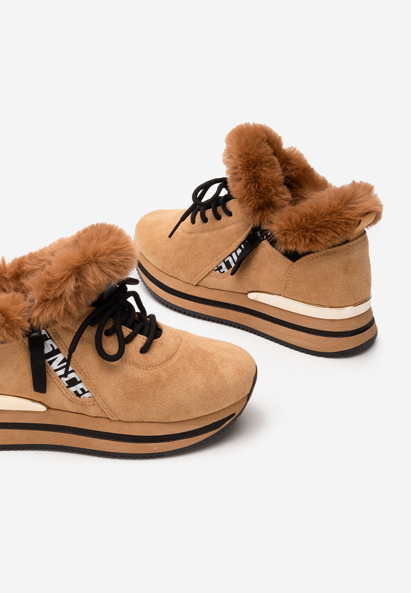 Camelowe zimowe sneakersy damskie Hermina