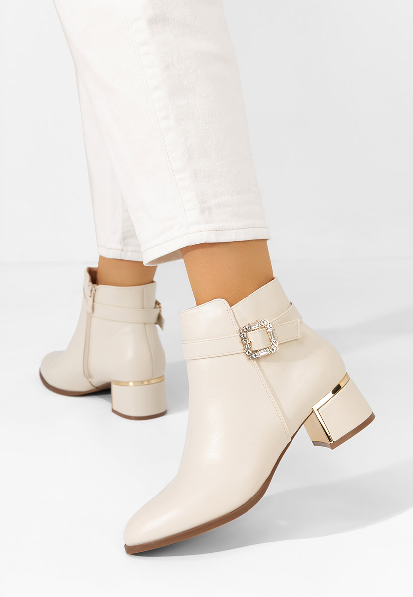 Beżowe botki na słupku Freina V2