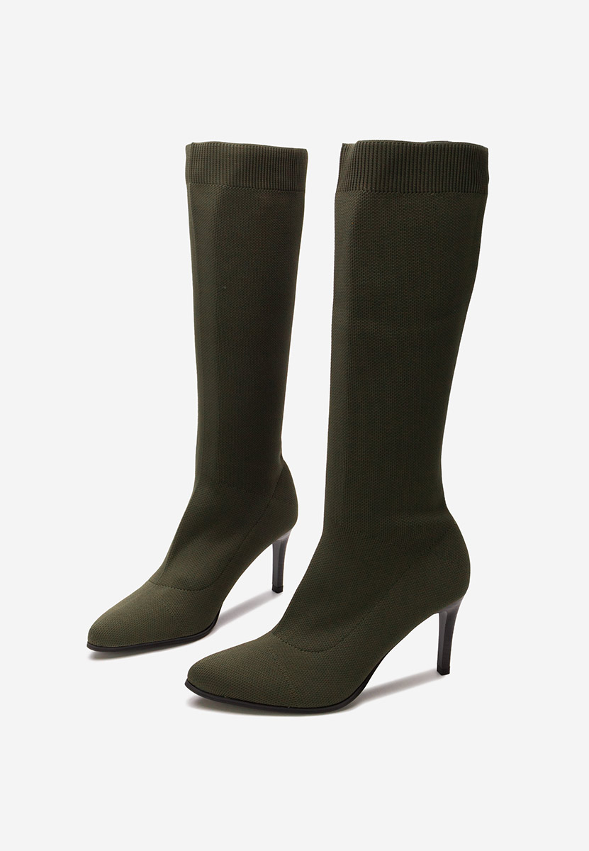 Zielone kozaki na szpilce Avibria