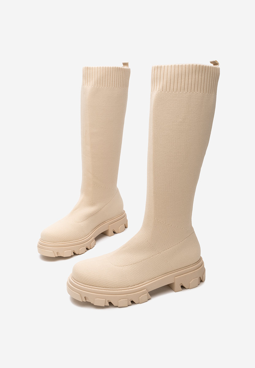 Beżowe kozaki z elastyczną cholewką Branca V2