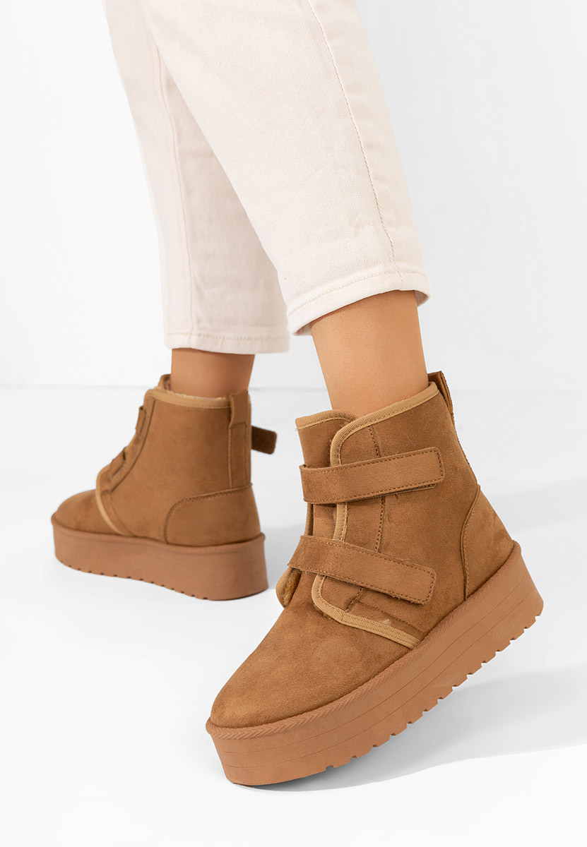 Camelowe botki na platformie Dagmar