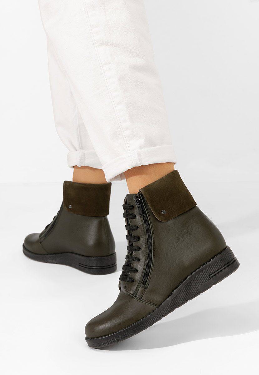 Khaki botki damskie skórzane Monserrate