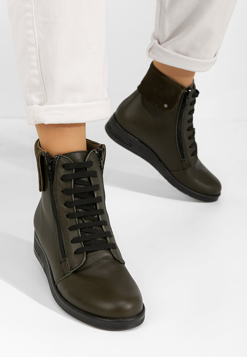 Khaki botki damskie skórzane Monserrate