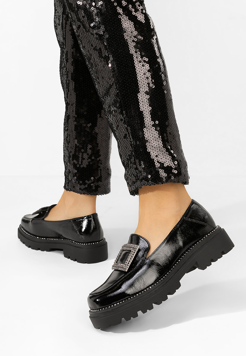 Czarne mokasyny na grubej podeszwie Maurice