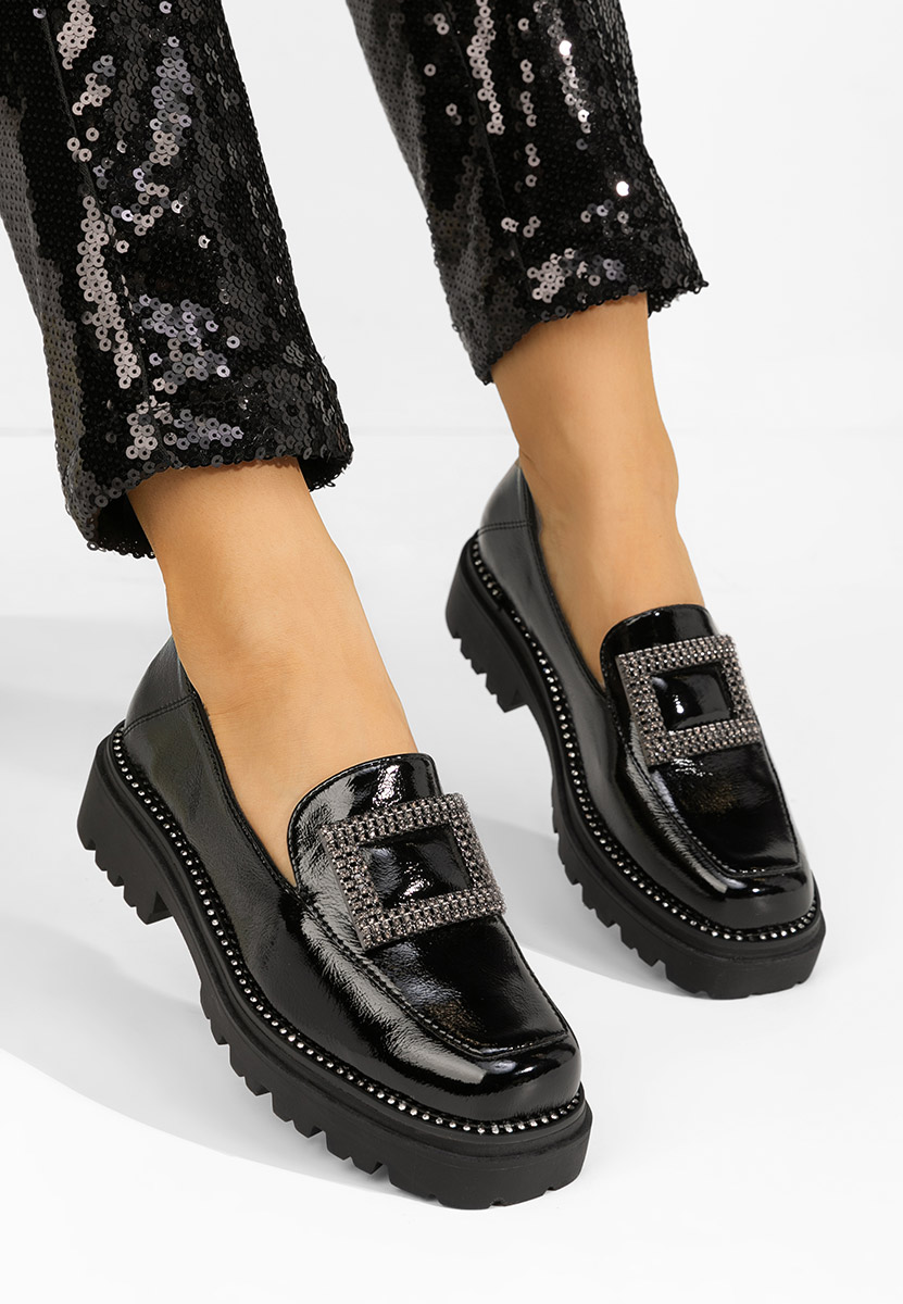 Czarne mokasyny na grubej podeszwie Maurice