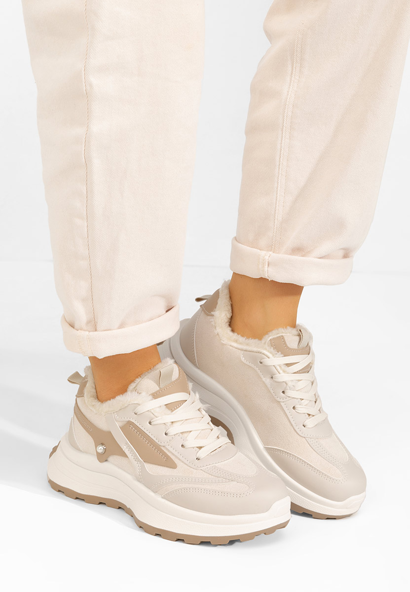 Beżowe zimowe sneakersy damskie Elliza