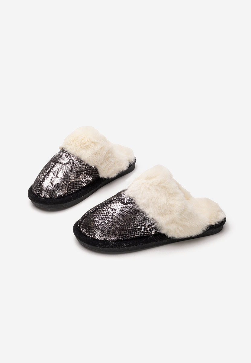 Czarne kapcie z futerkiem Ashely