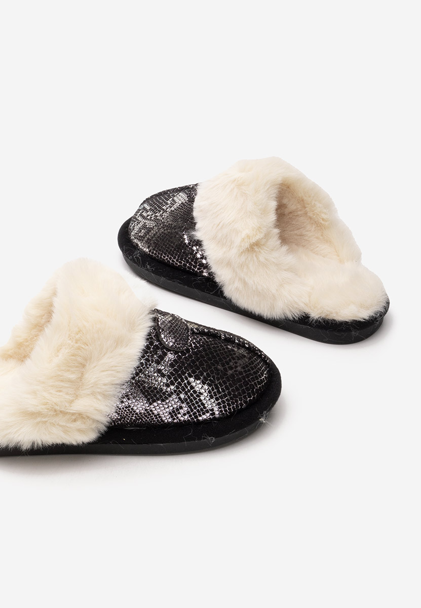 Czarne kapcie z futerkiem Ashely