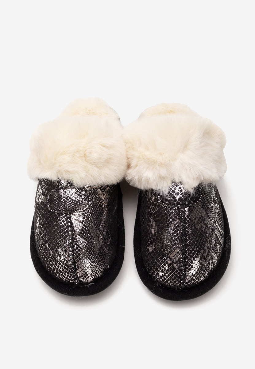 Czarne kapcie z futerkiem Ashely
