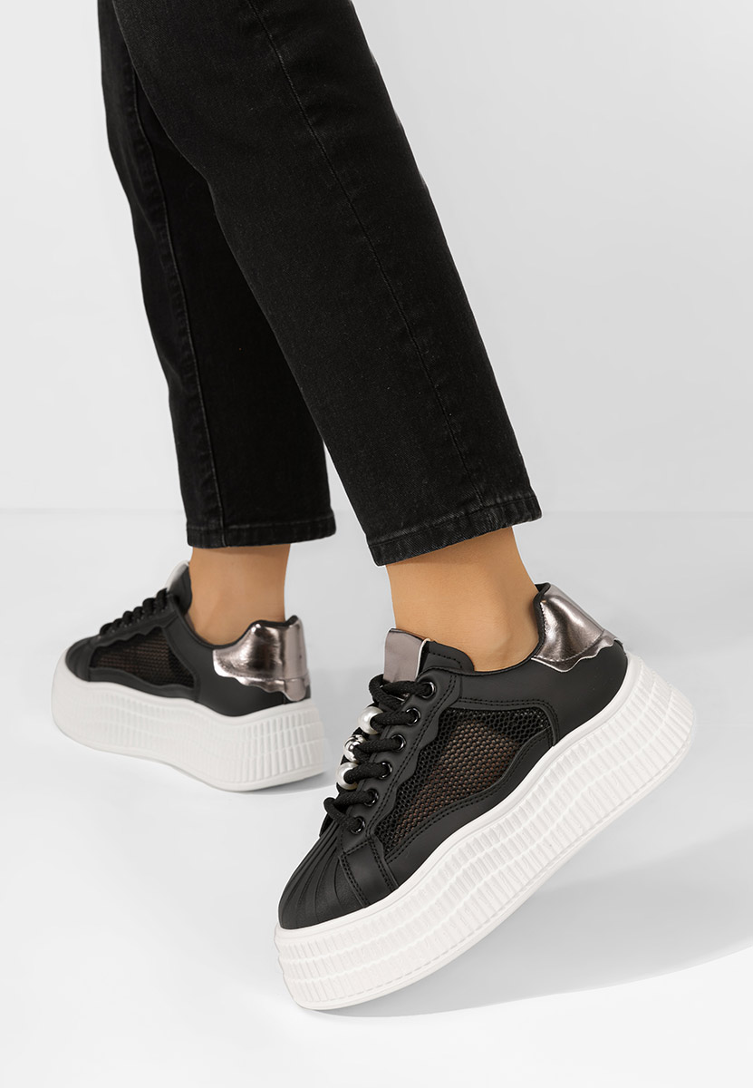 Czarne sneakersy na koturnie Particia