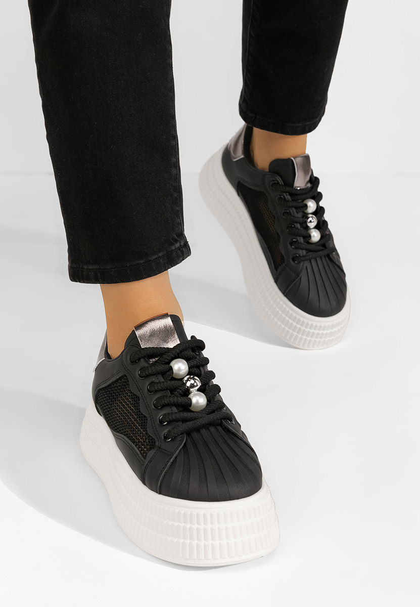 Czarne sneakersy na koturnie Particia