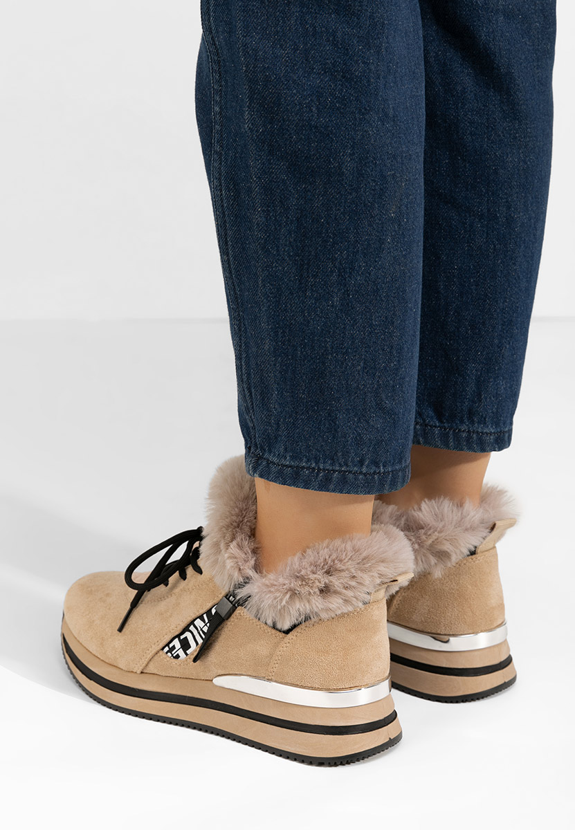 Khaki zimowe sneakersy damskie Hermina