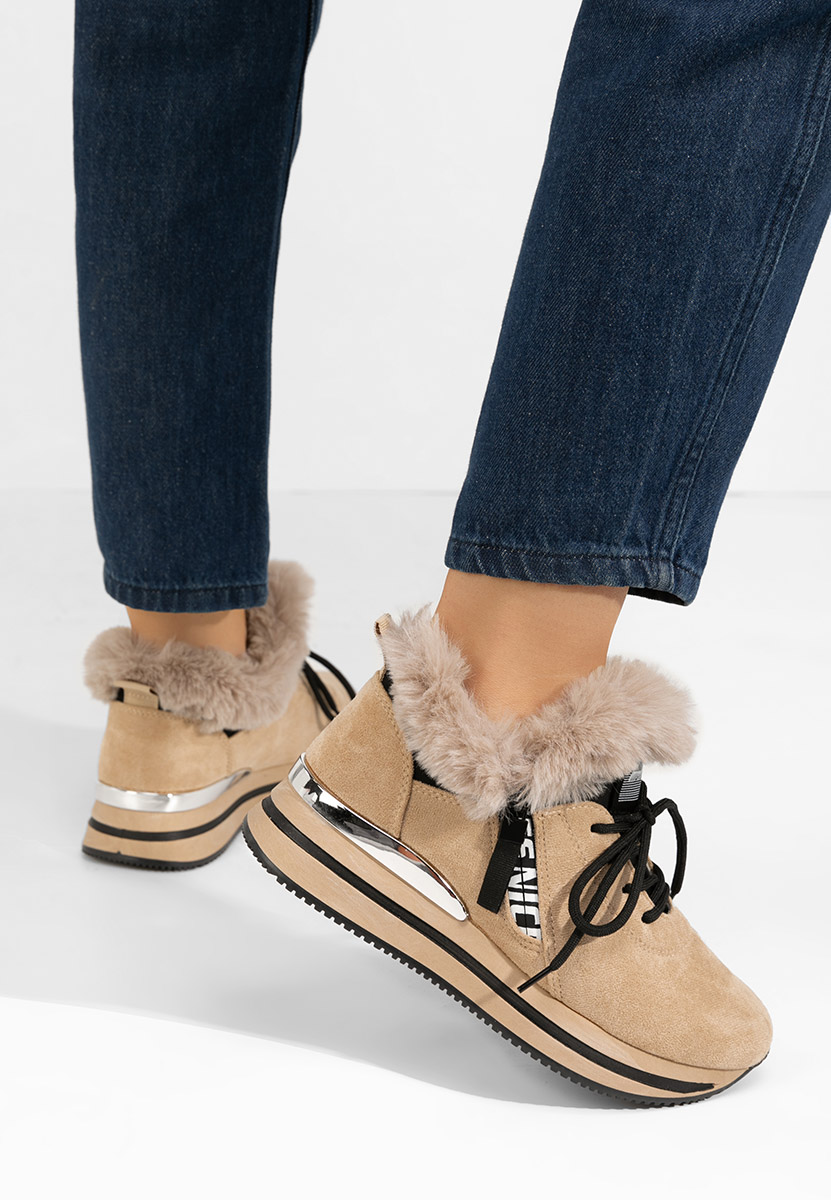 Khaki zimowe sneakersy damskie Hermina